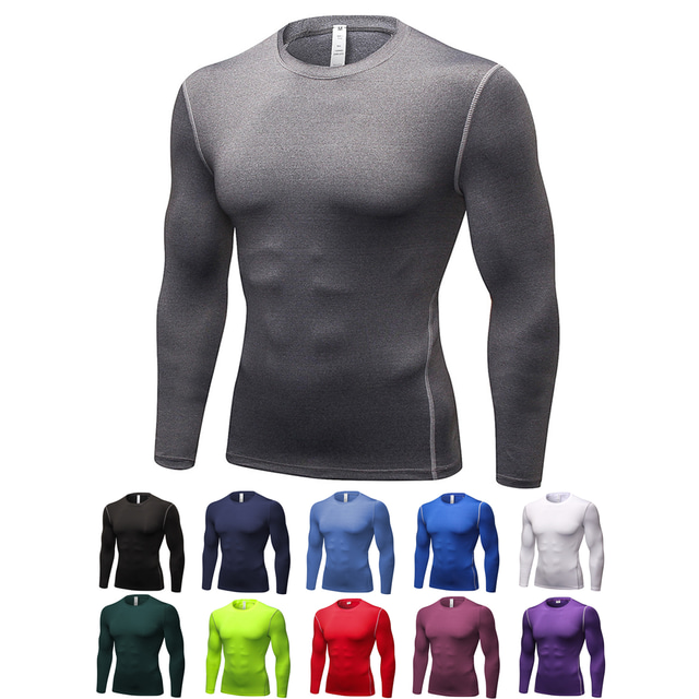  Men's Compression Shirt Running Shirt Long Sleeve Tee Tshirt Athletic Winter Spandex Breathable Quick Dry Sweat wicking Fitness Gym Workout Running Sportswear Activewear Solid Colored Navy Wine Red