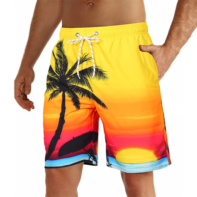  Herre Badeshorts Bermudashorts Surfeshorts Strandshorts Snorer Elastisk midje 3D-utskrift Grafisk Planter Pustende Myk Kort Avslappet Daglig Ferie Bohem Gatemote Gul Blå Mikroelastisk