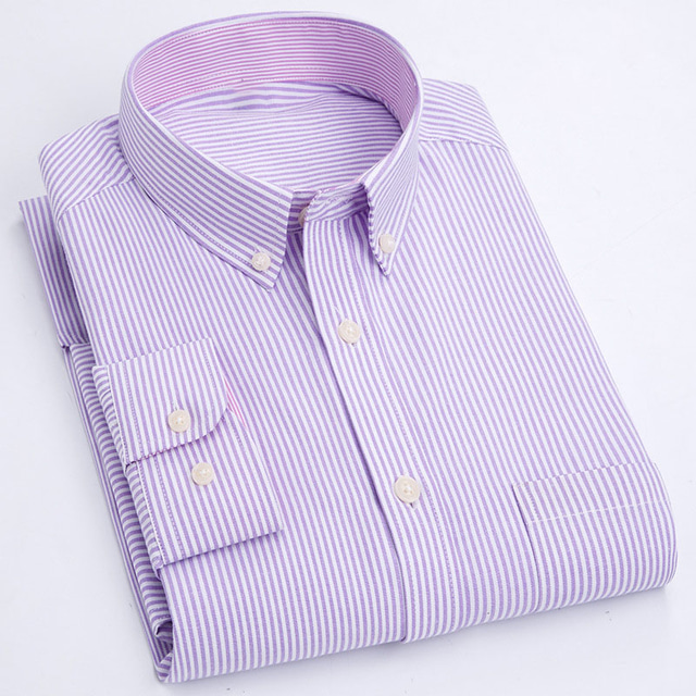  Herren Oberhemd Gestreiftes Hemd Hemd Oxford Hemd Kariert / Gestreift / Chevron Hochzeit Urlaub Blau Himmelblau Staubiges Blau Violett Langarm Umlegekragen Frühling Herbst Bekleidung Schnalle