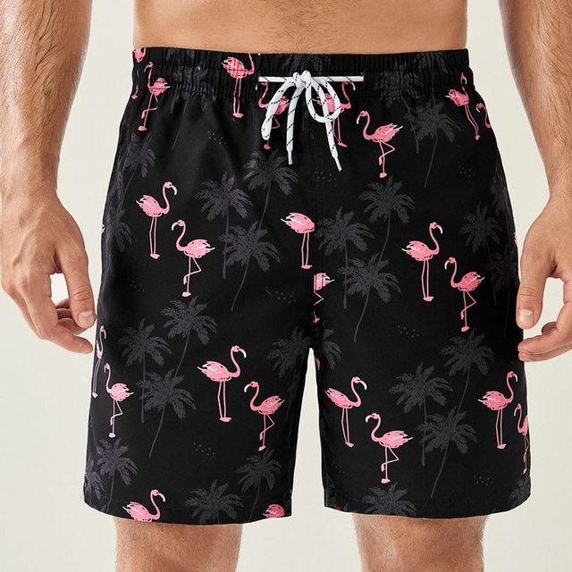  Herr Badshorts Bermudashorts Boardshorts Beach Shorts Snörning Elastisk midja 3D-utskrift Grafisk Flamingo Andningsfunktion Mjuk Kort Ledigt Dagligen Helgdag Boho Streetwear Svart Microelastisk