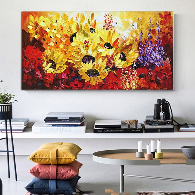  Handmade Oil Painting Canvas Wall Art Decoration Abstract Flowers Sunflower for Home Decor Rolled Frameless Unstretched Painting