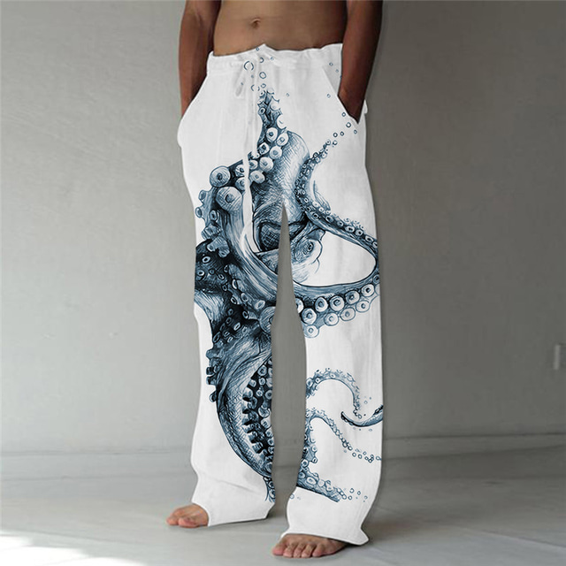  Voor heren Broek Zomerbroek Strandbroeken Trekkoord Elastische taille Recht been dier Grafische prints Comfort Casual Dagelijks Feestdagen Streetwear Ontwerper blauw Grijs