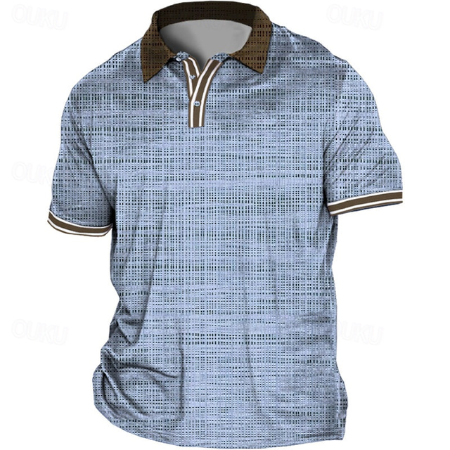  Homens Tamanho Grande Camiseta Polo Grande e Alto Xadrez Aberto para a Lateral Imprimir Manga Curta Primavera Verão Esportes Moda Roupa de rua Designer Ao ar livre Rua Blusas