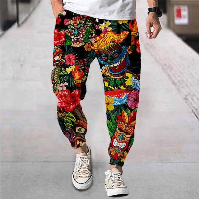  Voor heren Jogger Broek Zomerbroek Strandbroeken Trekkoord Elastische taille Tekenfilm Grafische prints Bloem Comfort Ademend Buitensporten Casual Dagelijks Streetwear Ontwerper Rood Oranje