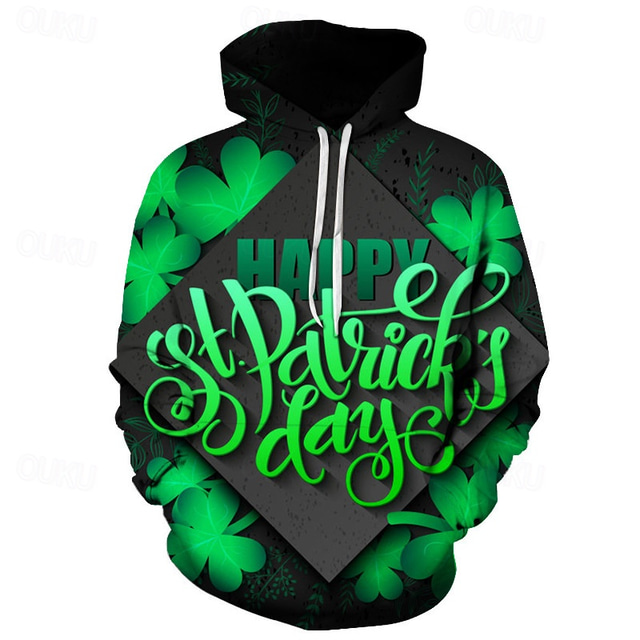  St. Patrick's Day Shamrock Irish Hoodie Anime 3D Front Pocket Graphic For Couple's Men's Women's Adults' Saint Patrick's Day 3D Print Casual Daily