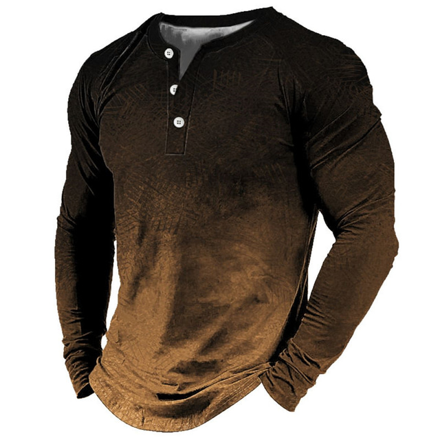  Bărbați Cămașă Henley Tricouri Cămașă de epocă Modă Designer Comfortabil Cămașă Grafic Gradiant Manșon Lung Cămașă Albastru piscină Roșu Maro În aer liber Casual Zilnic Henley Primăvara & toamnă