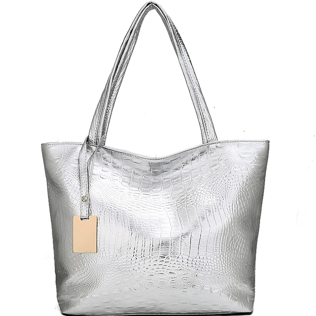  sac fourre-tout en cuir synthétique argenté pour femme | sac à bandoulière de grande capacité pour un usage quotidien et au bureau – élégant et polyvalent