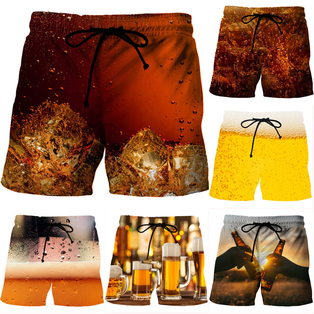  Men's Swim Shorts Swim Trunks Board Shorts Beach Shorts Pocket Drawstring Elastic Waist Graphic Prints Beer Comfort Quick Dry Outdoor Daily Going out Fashion Streetwear turmeric Yellow