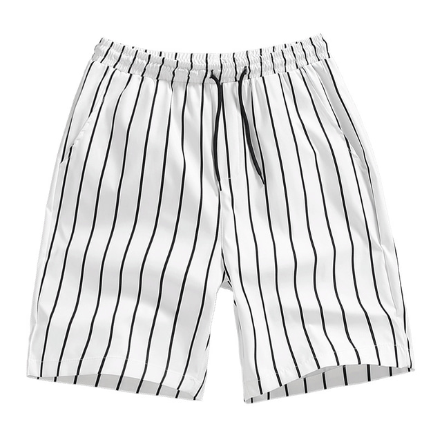  Men's Shorts Beach Shorts Casual Shorts Pocket Drawstring Elastic Waist Plain Comfort Breathable Outdoor Holiday Going out Basic Streetwear Black White