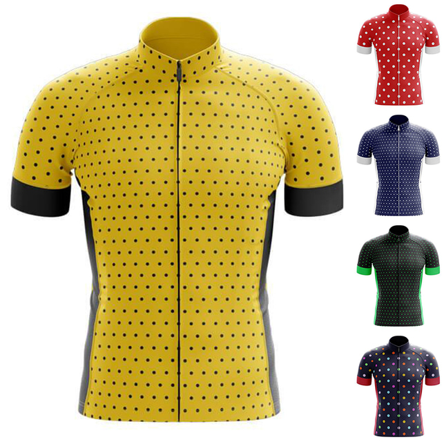  21Grams Men's Cycling Jersey Short Sleeve Bike Top with 3 Rear Pockets Mountain Bike MTB Road Bike Cycling Breathable Moisture Wicking Quick Dry Reflective Strips Wine Red Black White Polka Dot