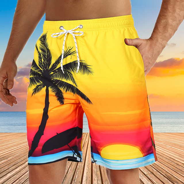  Homens Shorts de Natação Calção Justo de Natação Bermudas Bermuda de Surf Shorts de praia Com Cordão Cintura elástica Impressão 3D Gráfico Plantas Respirável Macio Curto Casual Diário Feriado Boho