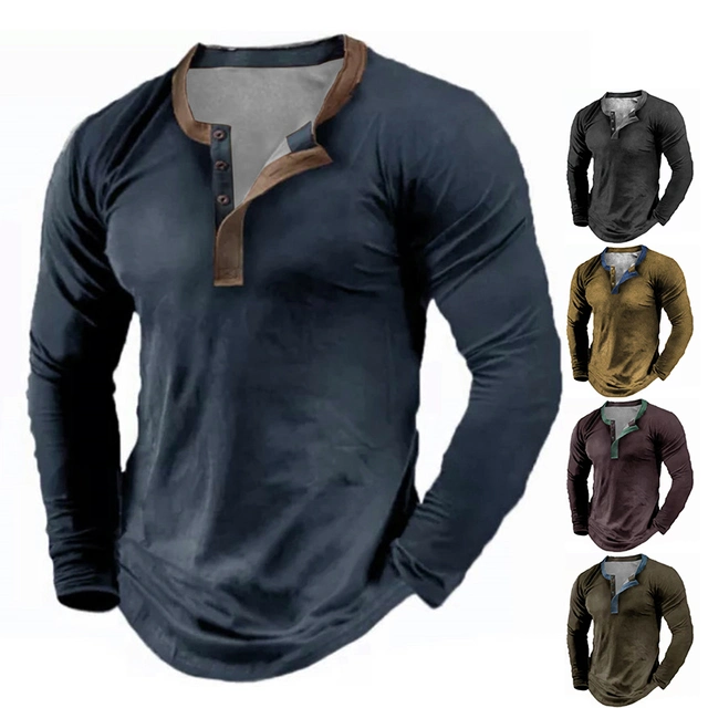 Men's Full Size Ribbed Henley Short Sleeve T-Shirt Plus Size main image 1