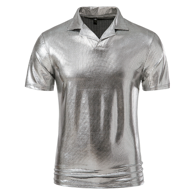 Herren Poloshirt Golfhemd Klub Kubanisches Halsband Kargen Kurzarm Brautkleider schlicht Wellen Neuheit Knopf vorne Regular Fit Silber Schwarz Gold Poloshirt
