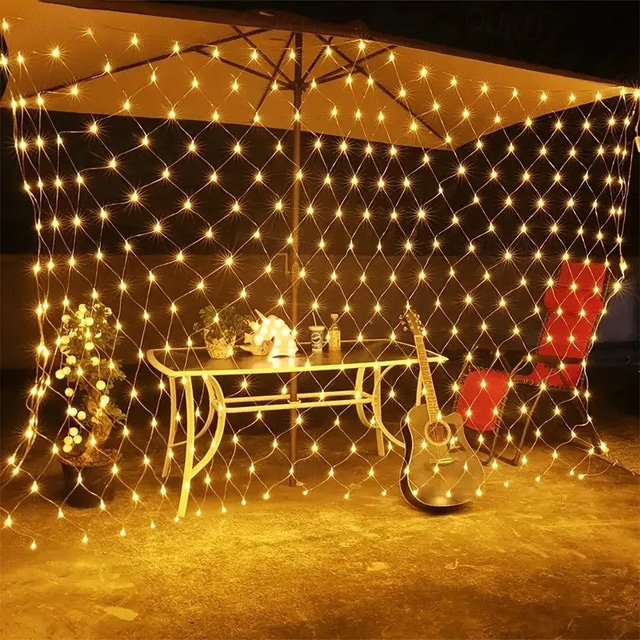  Lumières en filet LED 6x4m 880 LEDs guirlandes lumineuses extérieures lumières en treillis pour décoration de patio jardin buisson clôture
