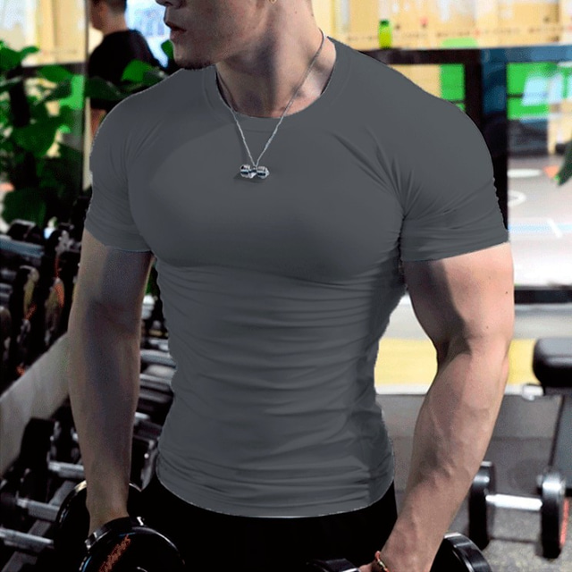  Men's Gym Shirt Running Shirt Short Sleeve Tee Tshirt Athletic Athleisure Breathable Quick Dry Soft Sweat wicking Running Jogging Training Sportswear Activewear Solid Colored Black White Army Green