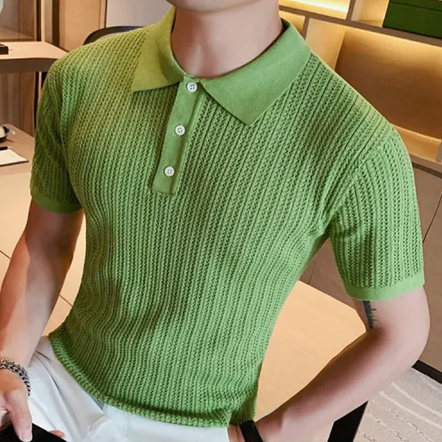  Men's Shirt Polo Shirt Knit Polo Sweater Golf Shirt Polo Collar Summer Short Sleeves Black White Yellow Plain Outdoor Daily Clothing Apparel