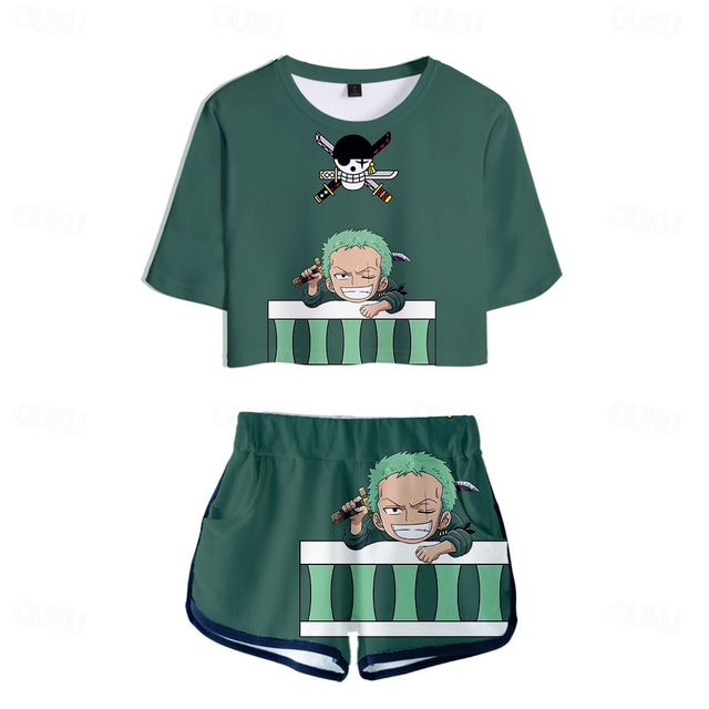 ワンピース モンキー・D・ルフィ ロロノア・ゾロ セット ショーツ クロップトップ アニメ 3D グラフィック柄 用途 女性用 成人 3Dプリント