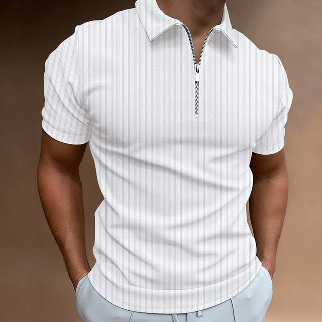  Bărbați Tricou POLO Cămașă de golf Muncă Purtare Zilnică Răsfrânt Quarter Zip Manșon scurt Modă Stil Clasic Simplu Jumătate de fermoar Quarter Zip Vară Fit regulat Albastru Deschis Negru Alb