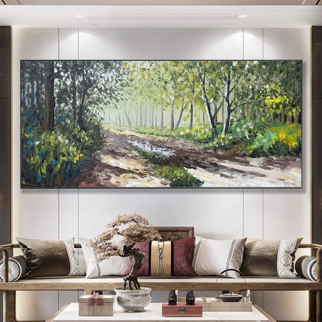  peinture à l'huile faite à la main toile art mural décor abstrait peinture de forêt verte peinture de paysage originale pour la décoration intérieure avec cadre étiré / sans peinture de cadre