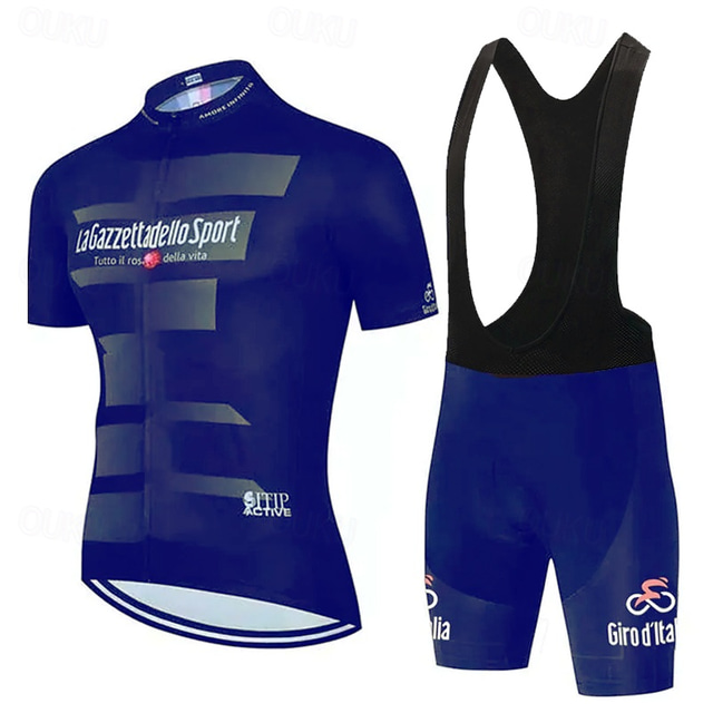  Men's Short Sleeve Cycling Jersey with Bib Shorts Blue Bike 3D Pad Breathable Quick Dry Sports Graphic Clothing Apparel
