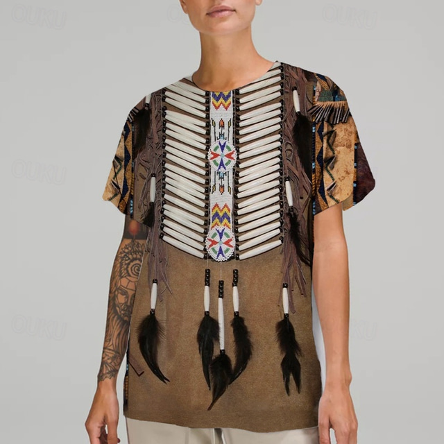  Indianer Ureinwohner Amerikas T-Shirt-Ärmel Bedruckt Grafik Für Paar Herren Damen Erwachsene Maskerade 3D-Druck Casual