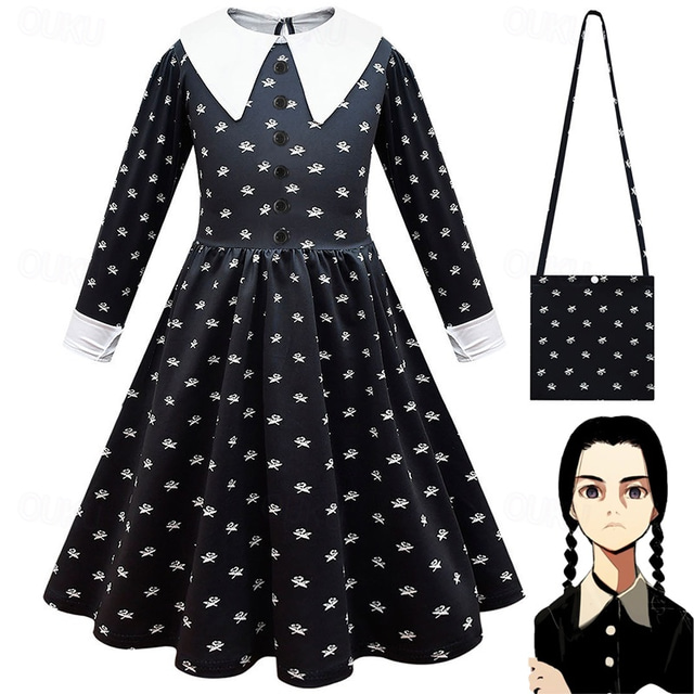  Miércoles Addams familia addams miércoles Vestido Flapper Vestidos Activo Estilo lindo Cosplay de película for Chica Niños Día del Niño Mascarada