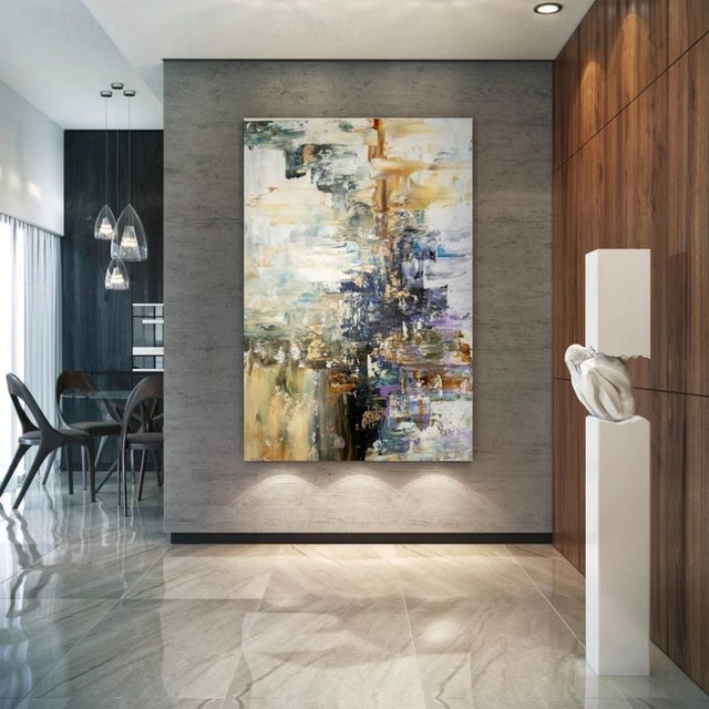  Pintura al óleo pintada a colgar Pintada a mano Panorámica horizontal Abstracto Paisaje Moderno Sin marco interior  (sin marco)