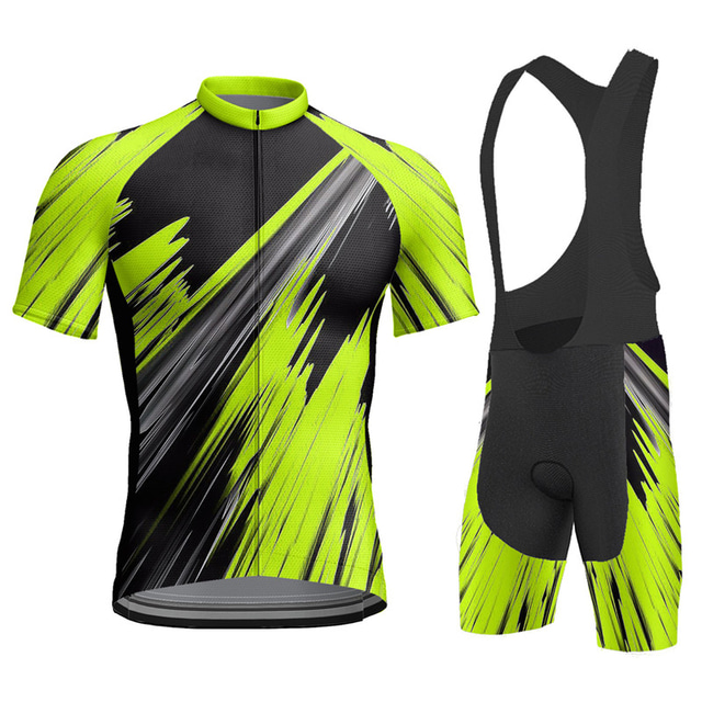  Men's Cycling Jersey with Bib Shorts Short Sleeve Mountain Bike MTB Road Bike Cycling Yellow Red Blue Geometic Bike Clothing Suit 3D Pad Breathable Quick Dry Back Pocket Polyester Spandex Sports