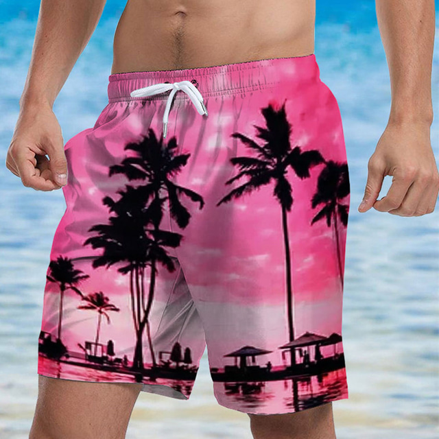  Men's Swim Trunks Swim Shorts Board Shorts Bathing Suit Drawstring with Pockets Swimming Surfing Beach Water Sports Patchwork Printed Spring Summer