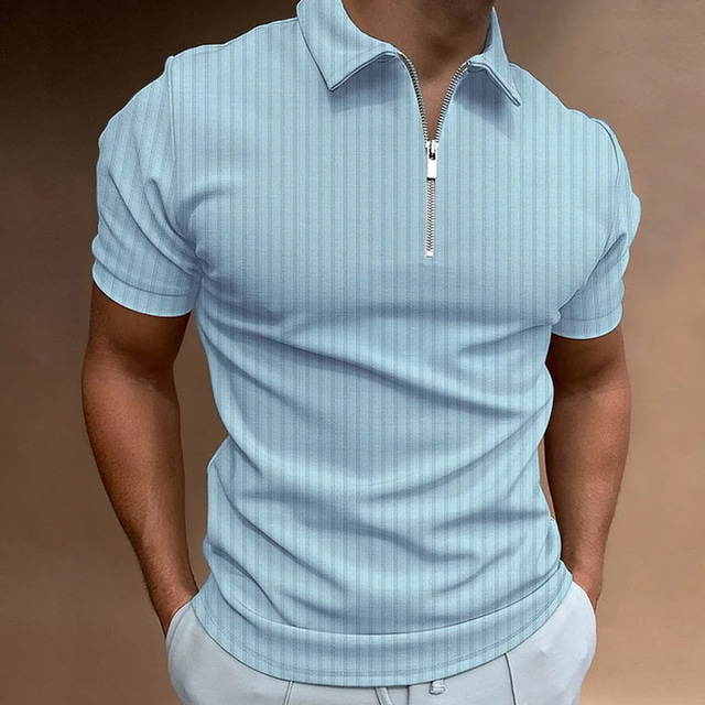  Men's Shirt Polo Shirt Golf Shirt Turndown Summer Short Sleeve Light Blue Black White Plain Work Daily Wear Clothing Apparel Half Zip