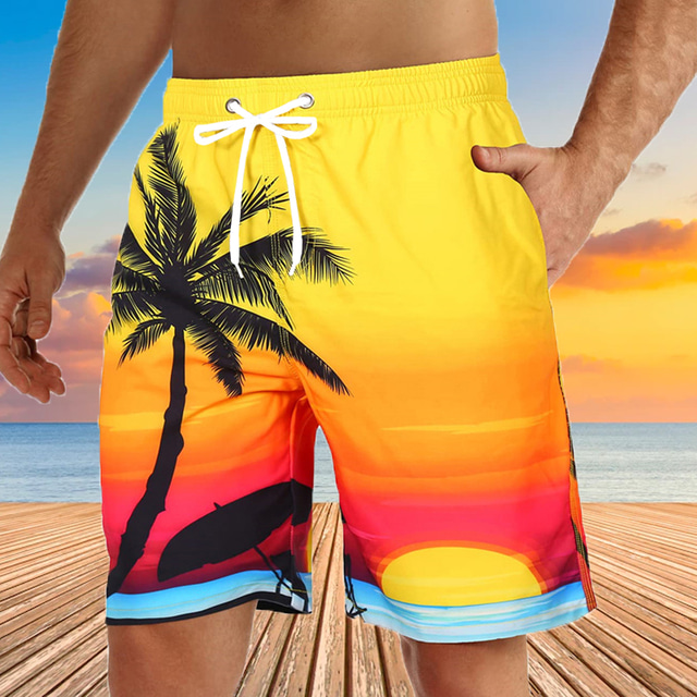  Men's Graphic Coconut Tree Swimming Trunks Board Shorts Swim Shorts Mid Waist Streetwear Hawaiian Boho Casual Daily Holiday Drawstring Elastic Waist 3D Print Designer Clothing Apparel