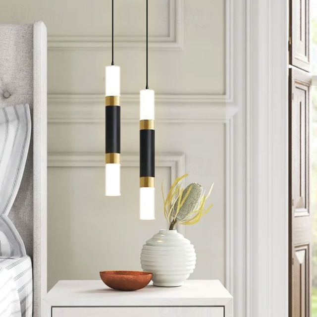  led pendellys 2-lys moderne kjøkkenøy dimbar led moderne svart gull mini pendellampe, nattbord på soverommet svart liten pendellampe