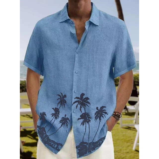  Men's Shirt Summer Hawaiian Shirt Coconut Tree Graphic Prints Turndown Yellow Red Navy Blue Blue Purple Street Casual Short Sleeves Button-Down Print Clothing Apparel Tropical Fashion Streetwear