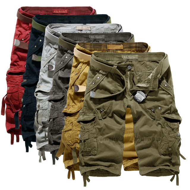 Shorts Cargo Homme Vintage Urbain - Poches Verrouillables, Cordon - Taille Regular - Jean Coton