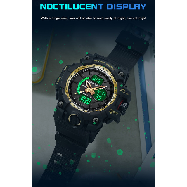 Orologio Digitale Sportivo Uomo Al Quarzo Con Cinturino In Plastica - Display Multifunzione, 50m Impermeabile, Nero - 2