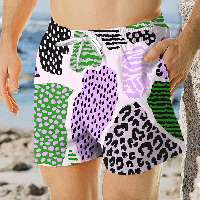  Men's Board Shorts Lightweight Quick Dry Board Shorts Surfing Beach Plaid Gradient Printed Spring Summer