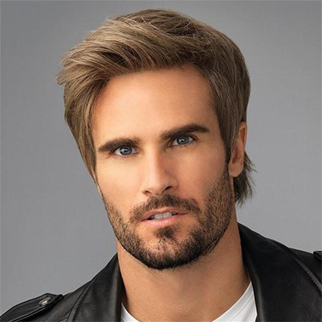  European and American Star Men's Hot Wigs Brown Everted Short Hair High Temperature Silk Wigs