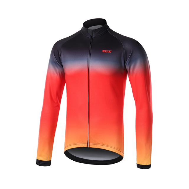  Arsuxeo Men's Cycling Jersey Long Sleeve Winter Bike Jersey Top with 3 Rear Pockets Mountain Bike MTB Road Bike Cycling Triathlon Cycling Soft Comfortable Navy Black / Orange Rose Red + Black Gradient