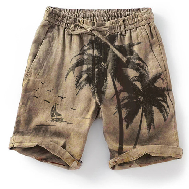  Men's Summer Shorts Beach Shorts Drawstring Elastic Waist Graphic Coconut Tree Breathable Soft Short Casual Daily Holiday Streetwear Hawaiian Blue Brown Micro-elastic