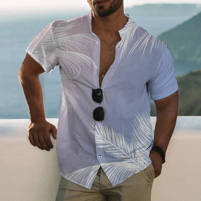 Turn-down Collar Hawaii Style Men's Shirts Summer Gun Full Printing Casual Shirt Men