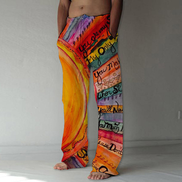  Hombre Pantalones Pantalones de verano Pantalones de playa Correa Cintura elástica Impresión 3D Letra Estampados Comodidad Casual Diario Festivos Ropa de calle Hawaiano Amarillo Rosa