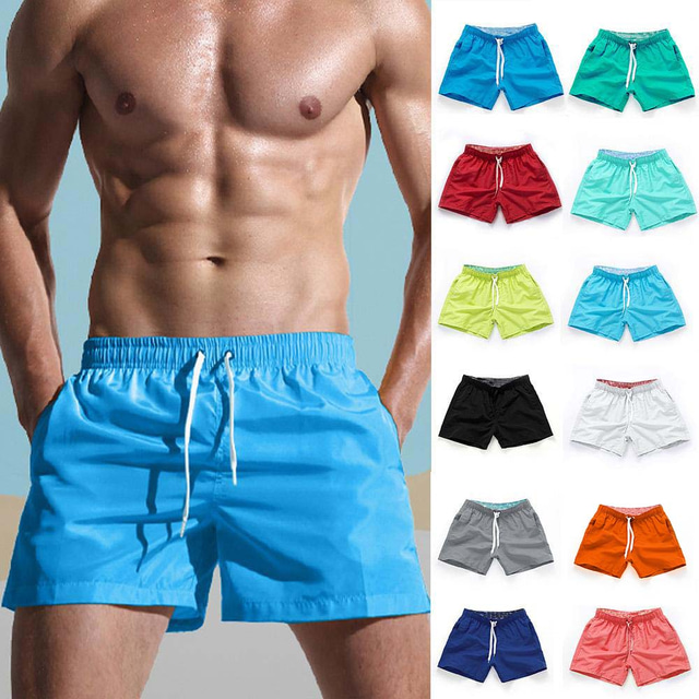  Men's Swim Trunks Swim Shorts Quick Dry Board Shorts Bathing Suit with Pockets Drawstring Swimming Surfing Beach Water Sports Solid Colored Spring Summer