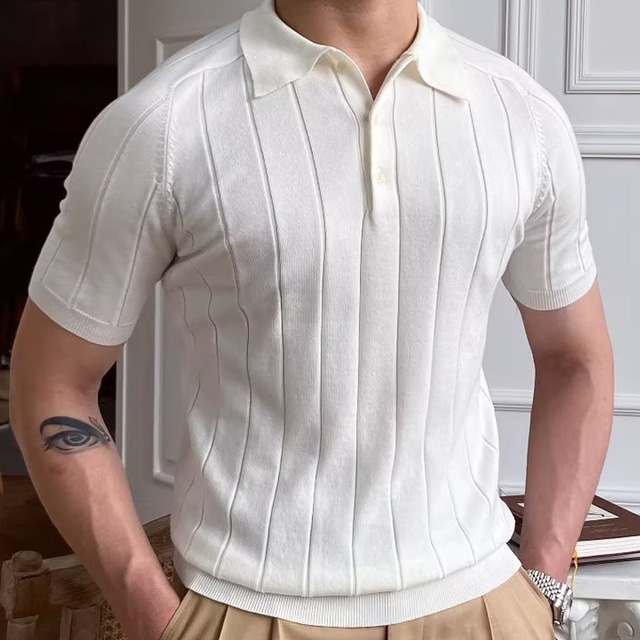  Herr POLO Shirt Stickad Polo Ledigt Dagligen Kavajslag Kort ärm Stylish Klassisk Slät Knapp Sommar Svart Vit POLO Shirt