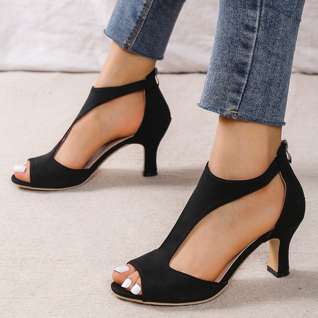  pantofi cu toc înalt cu decupaj negru pentru femei – sandale elegante cu fermoar pentru petreceri și ținute de seară