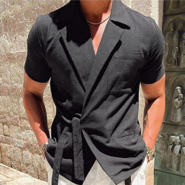  Men's Cotton Linen Shirt White Cotton Shirt Summer Shirt Beach Shirt Plain Vacation Hawaiian Black White Khaki Short Sleeve Lapel Spring & Summer Clothing Apparel Pocket