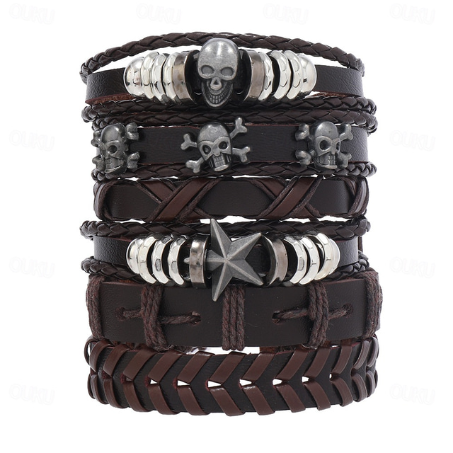  Joias populares série esqueleto punk pulseira de couro joias artesanais para o dia das bruxas