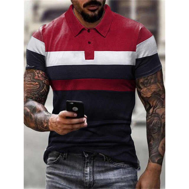  Men's Polo Shirt Golf Shirt Striped Graphic Prints Turndown Black Red Gray Outdoor Street Short Sleeves Button-Down Print Clothing Apparel Sports Fashion Streetwear Designer