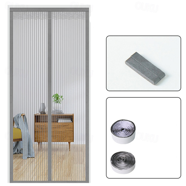  magnetisk skärmdörr, myggnät, fluginsekts dörrskärm magnetisk stängning, magnetisk dörrskärmsnät myggskydd för bekvämt inträde, håll insekter ute svarta