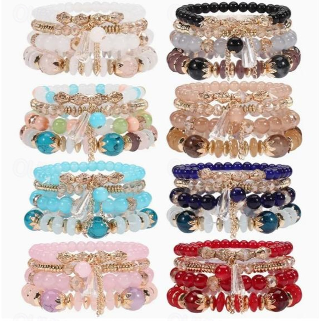  bohemiskt armband dam imitation agat legering tofs flerfärgad kristall glasyr armband set mode europeiska och amerikanska smycken