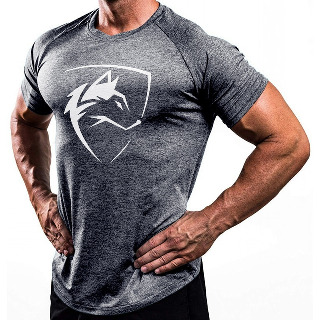  Men's Workout Shirt Running Shirt Short Sleeve Tee Tshirt Athletic Athleisure Breathable Moisture Wicking Soft Fitness Gym Workout Running Sportswear Activewear Wolf Black Army Green Red
